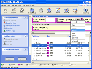 EASEUS Partition Master: Delete Partition